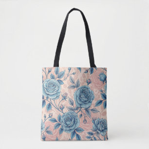 Retro Blue Rose Muster auf weichrosa Hintergrund