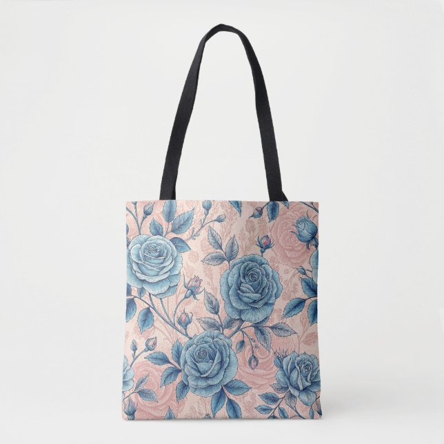 Retro Blue Rose Muster auf weichrosa Hintergrund (Vorderseite)