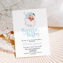 Retro Blue Santa Baby Holiday Baby Dusche