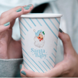 Retro Blue Santa Baby Weihnachtsdusche Pappbecher