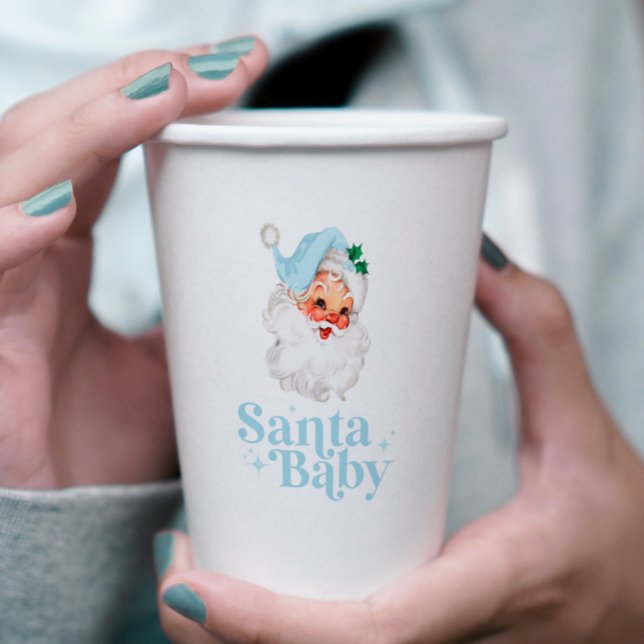 Retro Blue Santa Baby Weihnachtsdusche Pappbecher (Von Creator hochgeladen)