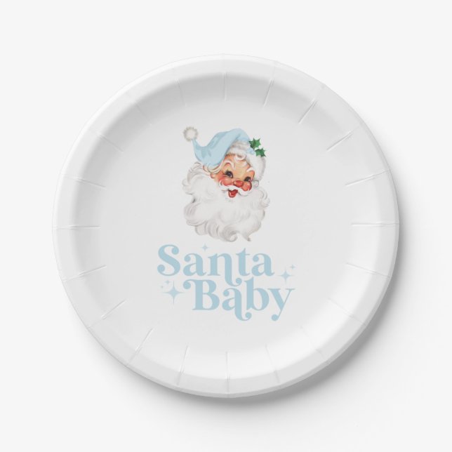 Retro Blue Santa Baby Weihnachtsdusche Pappteller (Vorderseite)