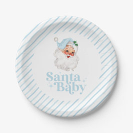 Retro Blue Santa Baby Weihnachtsdusche Pappteller