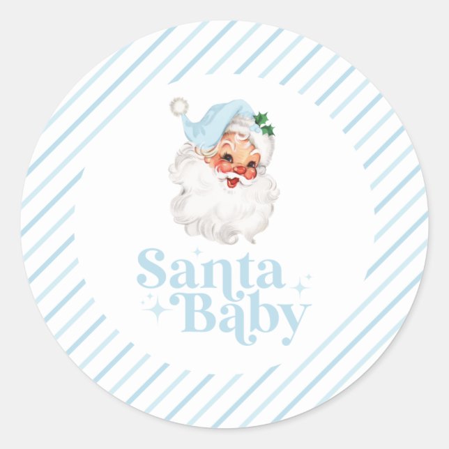 Retro Blue Santa Baby Weihnachtsdusche Runder Aufkleber (Vorderseite)
