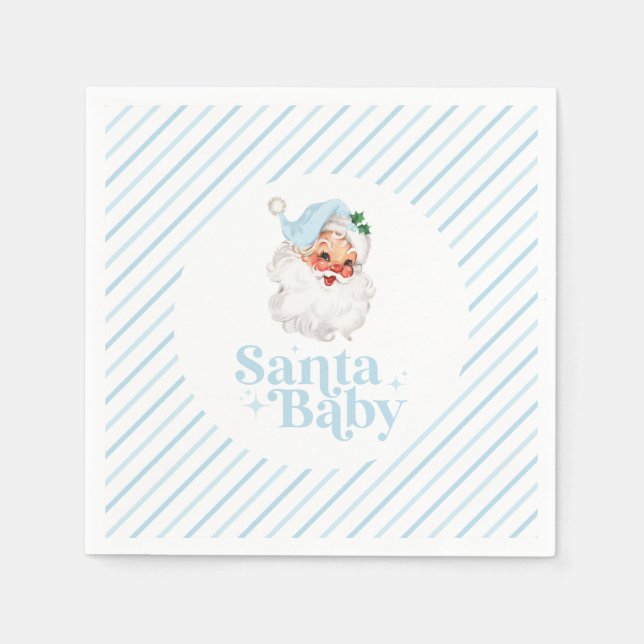 Retro Blue Santa Baby Weihnachtsdusche Serviette (Vorderseite)
