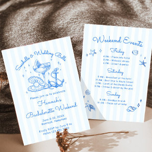 Retro Blue Seashells & Wedding Bells Bachelorette Einladung