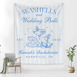 Retro Blue Seashells & Wedding Bells Bachelorette Fleecedecke