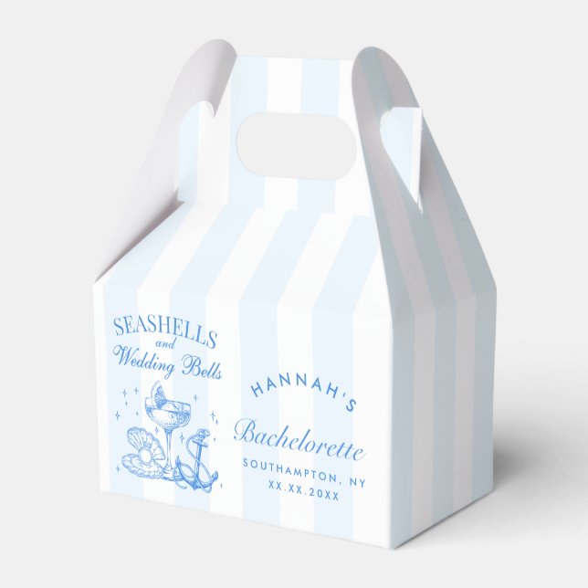 Retro Blue Seashells & Wedding Bells Bachelorette Geschenkschachtel (Vorderseite)