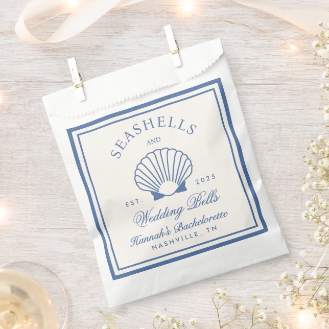 Retro Blue Seashells & Wedding Bells Bachelorette Geschenktütchen (Ausgeschnitten)