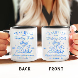 Retro Blue Seashells & Wedding Bells Bachelorette Kaffeetasse