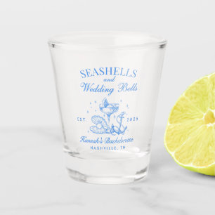 Retro Blue Seashells & Wedding Bells Bachelorette Schnapsglas