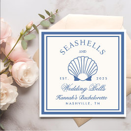 Retro Blue Seashells & Wedding Bells Bachelorette Serviette
