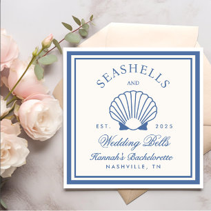 Retro Blue Seashells & Wedding Bells Bachelorette Serviette