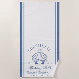 Retro Blue Seashells & Wedding Bells Bachelorette Strandtuch