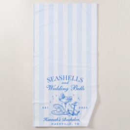 Retro Blue Seashells & Wedding Bells Bachelorette Strandtuch