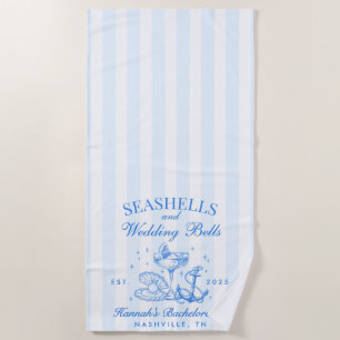 Retro Blue Seashells & Wedding Bells Bachelorette Strandtuch