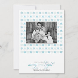 Retro Blue Snowflake Holiday Foto Card Feiertagskarte