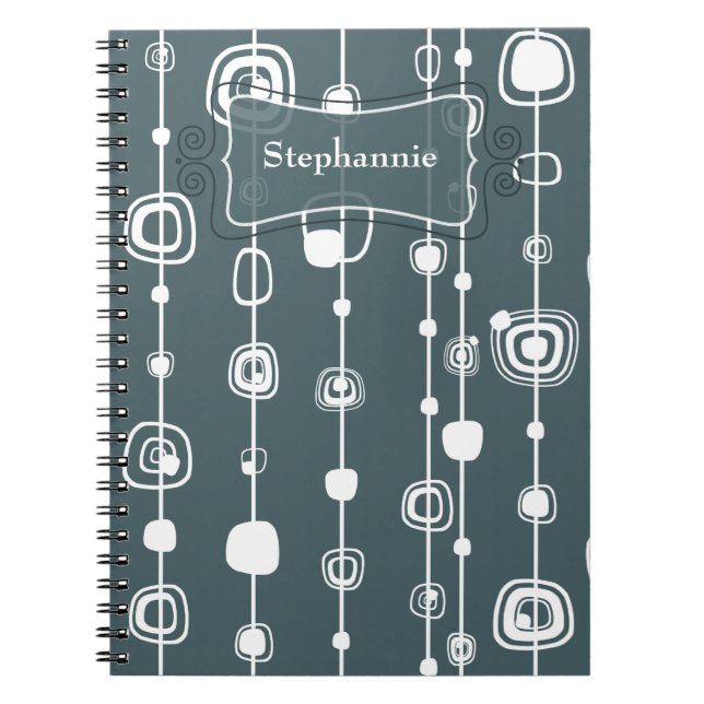 Retro Blue Squares 1950 Spiral Notebook der 70er J Notizblock (Vorderseite)