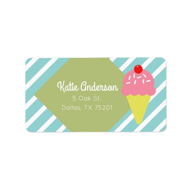 Retro Blue Striping Ice Cream Custom Address Label Adressaufkleber (Vorne)