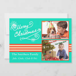 Retro Blue Style 2 Foto Familienweihnachtskarte Feiertagskarte