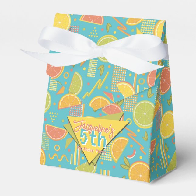 Retro Blue Summer Citrus Fruit Birthday Geschenkschachtel (Vorderseite)