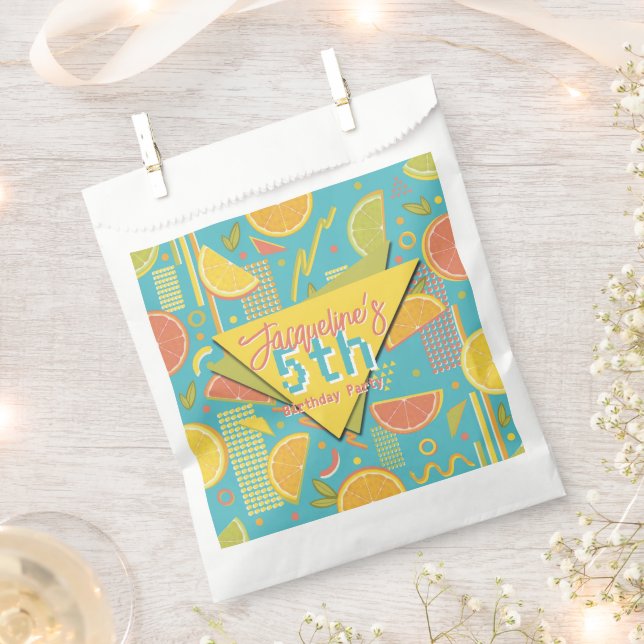 Retro Blue Summer Citrus Fruit Birthday Geschenktütchen (Ausgeschnitten)