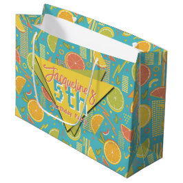 Retro Blue Summer Citrus Fruit Birthday Große Geschenktüte