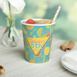 Retro Blue Summer Citrus Fruit Birthday Pappbecher