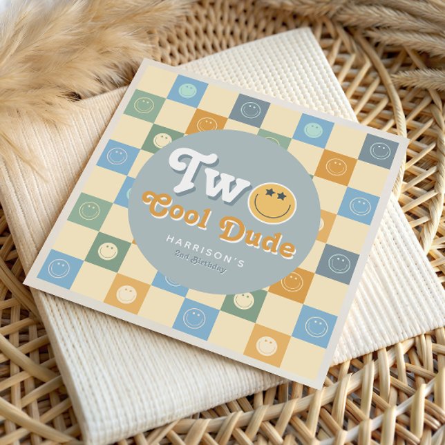 Retro Blue Two Cool Dude Boys 2nd Birthday Serviette (Von Creator hochgeladen)