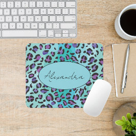 Retro Blue und Lila Leopard Print Mousepad