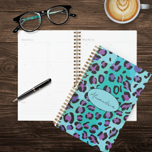 Retro Blue und Lila Leopard Print Planer