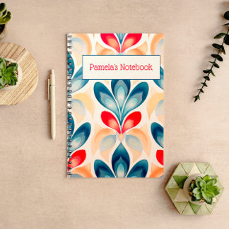 Retro Blue und Orange Floral Notebook Notizblock