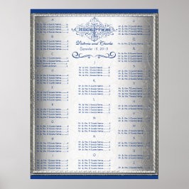Retro Blue und Silver Wedding Guest Seating Chart Poster