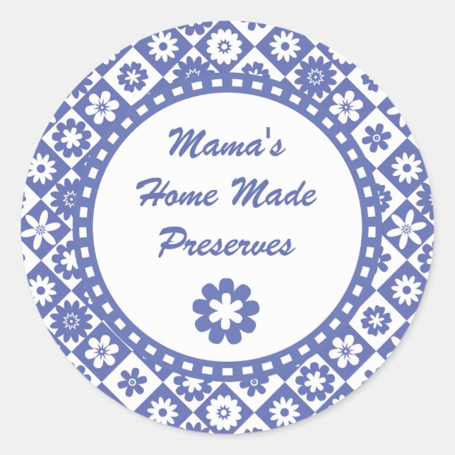 Retro Blue und White Canning Jar Labels Runder Aufkleber (Vorderseite)