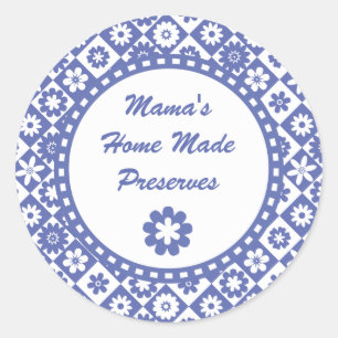 Retro Blue und White Canning Jar Labels Runder Aufkleber