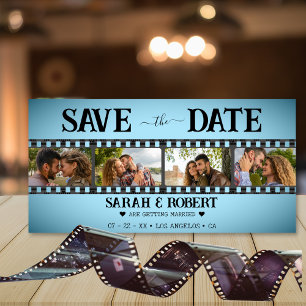 Retro Blue Vignette Foto Collage Film Streifen Save The Date