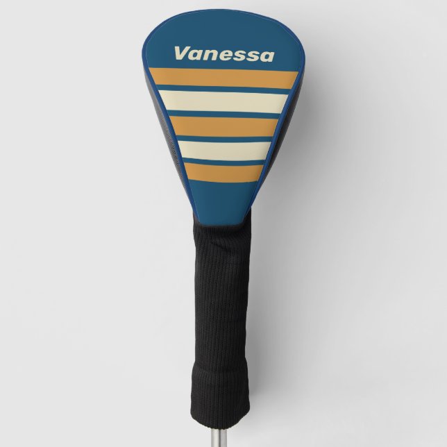 Retro Blue Wave Across Striping with Name Golf Headcover (Vorderseite)