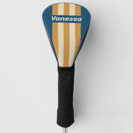 Retro Blue Wave Pin Stripes with Name Golf Headcover