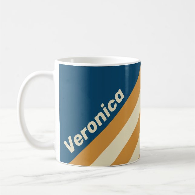 Retro Blue Wave Stripes with Name Kaffeetasse (Links)