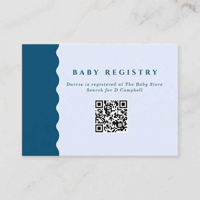 Retro Blue Wavy Baby Registry QR Code Begleitkarte (Vorderseite)