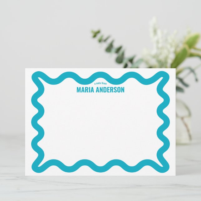 Retro Blue Wavy Border Personalisiert Mitteilungskarte (Stehend Vorderseite)