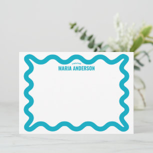 Retro Blue Wavy Border Personalisiert Mitteilungskarte