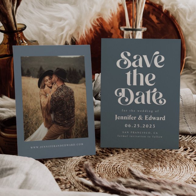 Retro Blue Wedding Save The Date (Von Creator hochgeladen)
