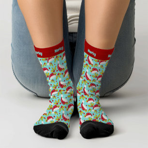 Retro Blue Weihnachtsmannmütze Holly Name Teen Chr Socken