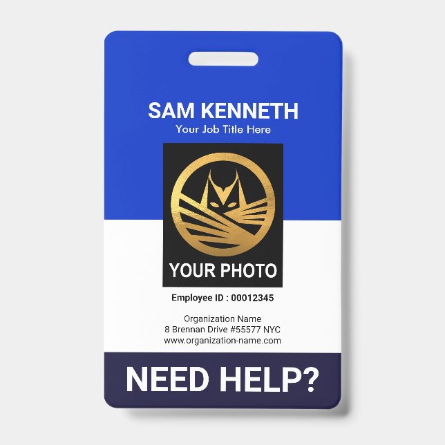 Retro Blue White Column Medizinisches Personal ID  Ausweis (Vorderseite)