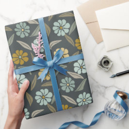 Retro Blue & Yellow Blume Geschenkpapier