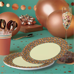 Retro Blue Yellow Brown Java Coffee Boans Muster Pappteller