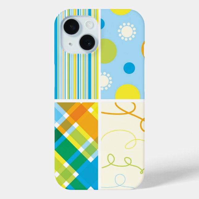Retro Blue Yellow Kariert Pattern Dots Scribbles Case-Mate iPhone Hülle (Rückseite)