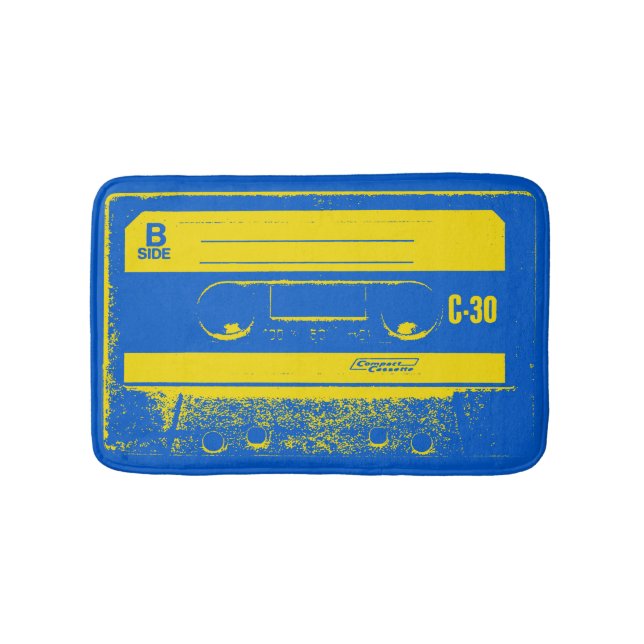 Retro Blue & Yellow Kassettenband Badematte (Vorderseite)