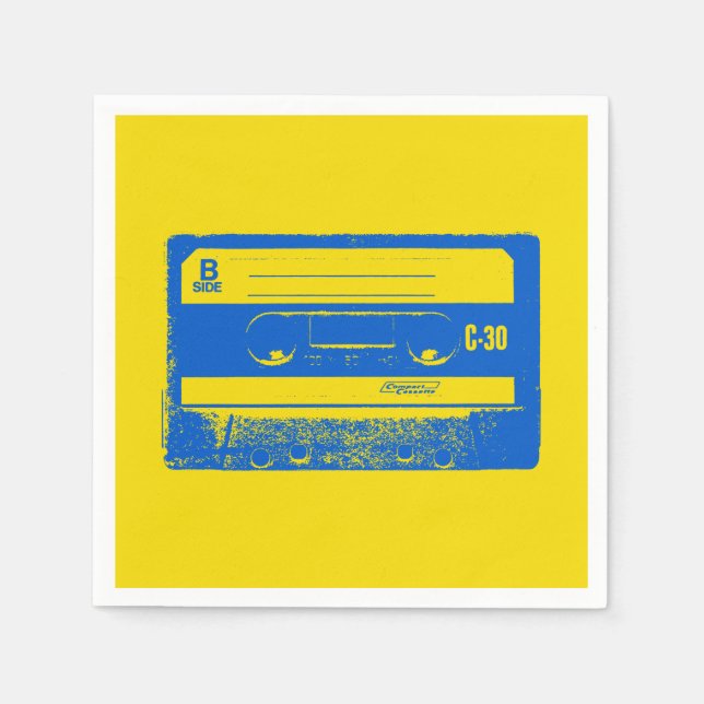 Retro Blue & Yellow Kassettenband Serviette (Vorderseite)